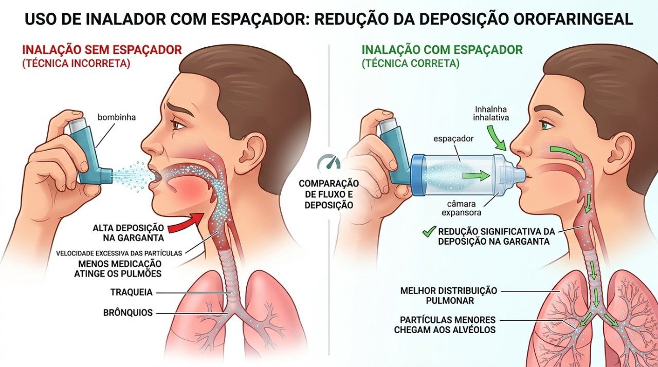 A técnica correta e o uso de espaçador podem ajudar a reduzir a irritação na garganta.