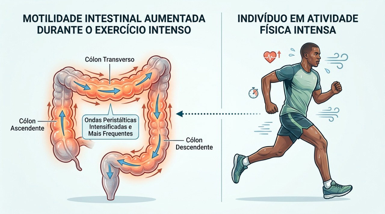 O exercício intenso pode alterar temporariamente a motilidade intestinal e favorecer cólicas e urgência.