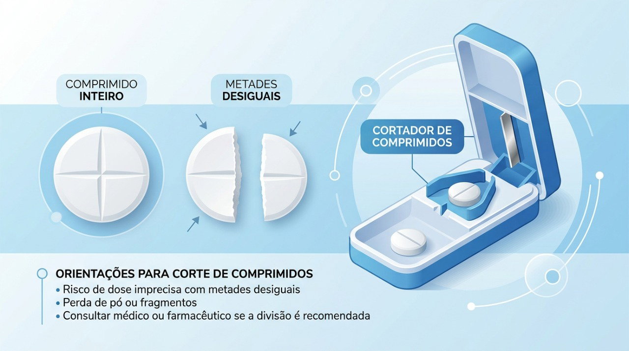 A divisão pode gerar metades diferentes e alterar a quantidade de medicamento em cada parte.