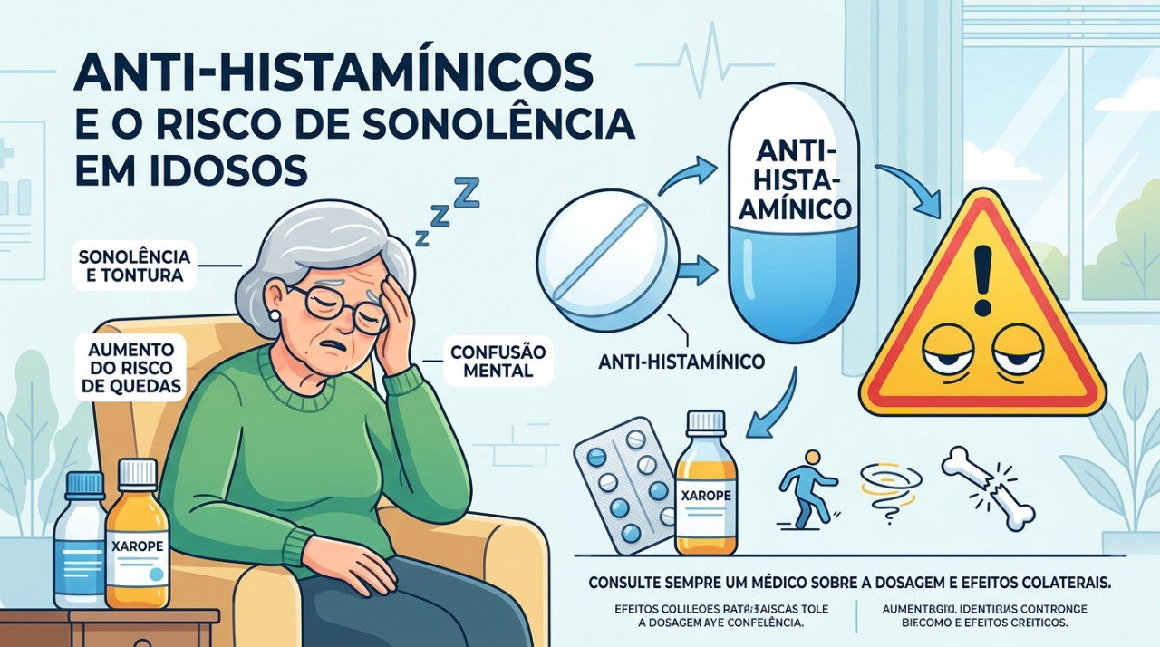 Anti-histamínicos mais antigos podem aumentar sonolência, confusão e risco de desequilíbrio em idosos.