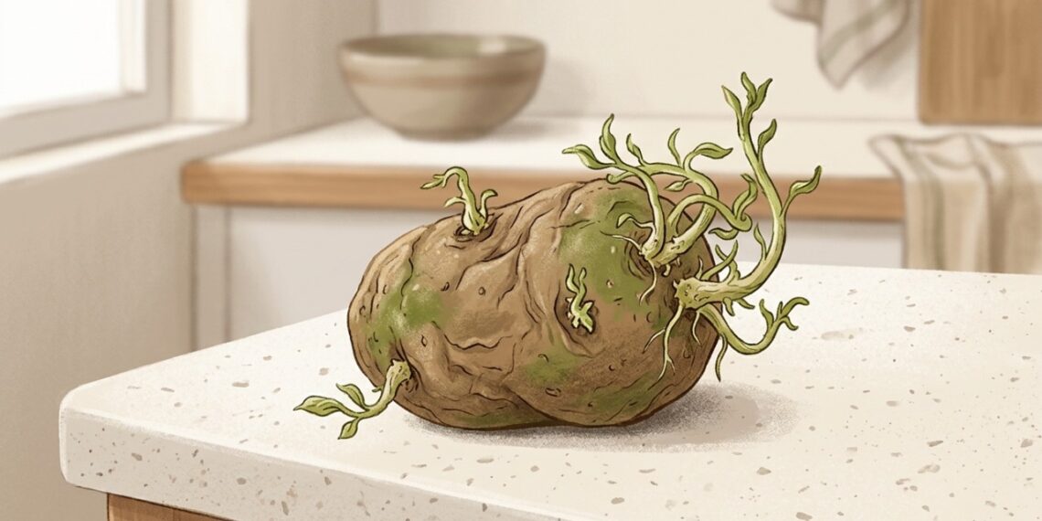 Batatas muito verdes, envelhecidas ou com muitos brotos são mais seguras de descartar.