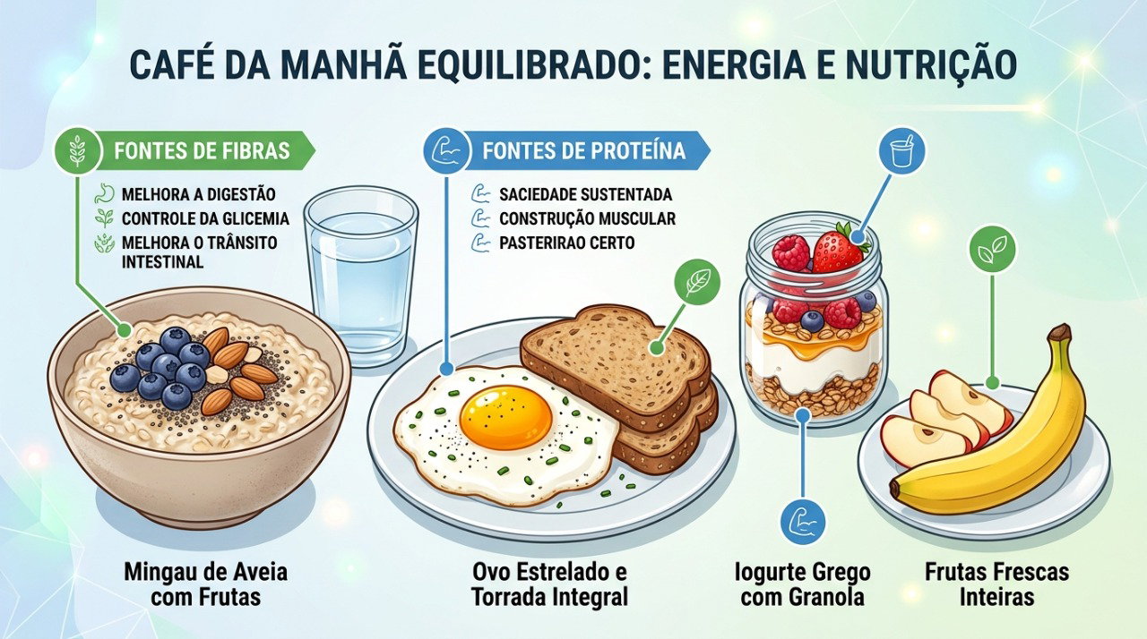 Combinar proteínas e fibras no café da manhã pode ajudar a prolongar a saciedade.