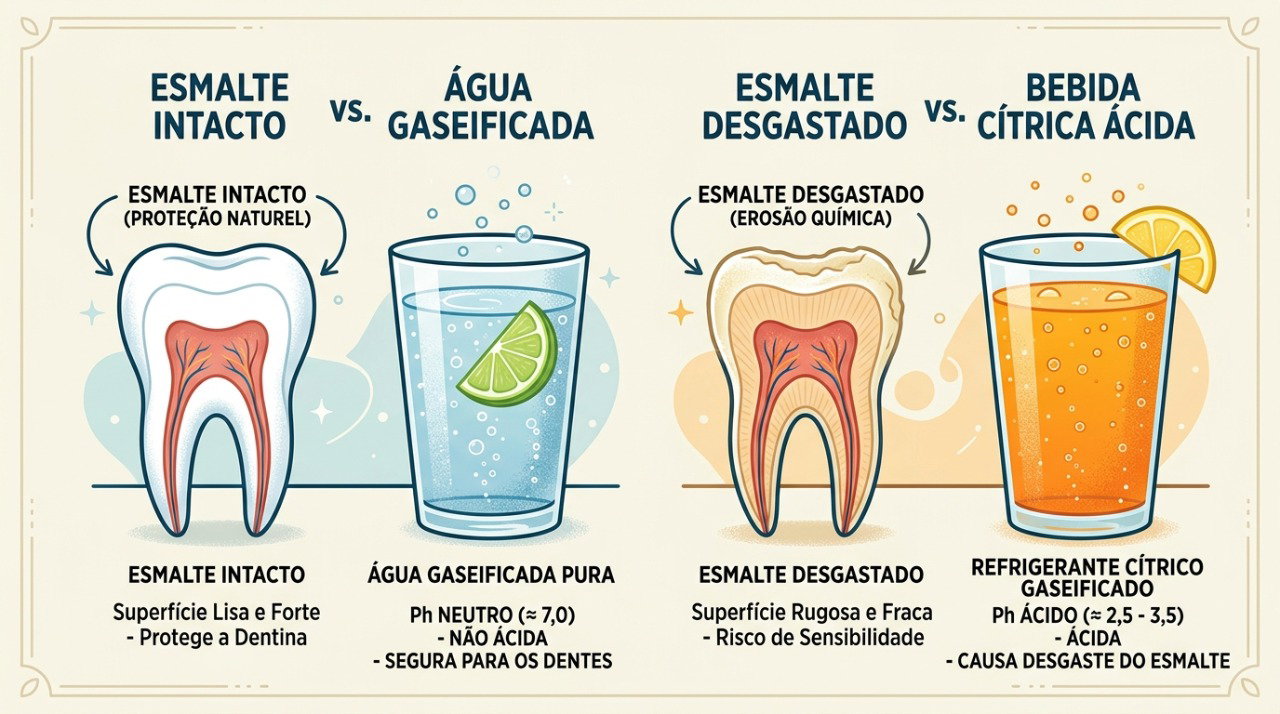 Ácidos e sabores cítricos adicionados podem aumentar o potencial de erosão do esmalte dentário.