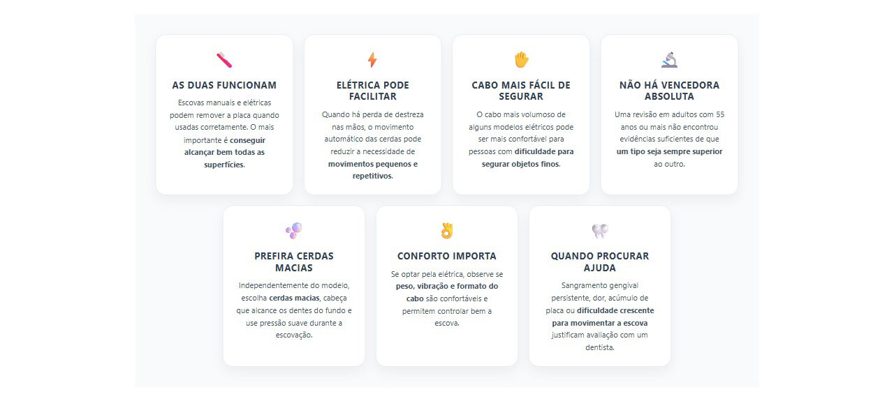 Escova elétrica ou manual: qual facilita mais quando a mão perde destreza?
