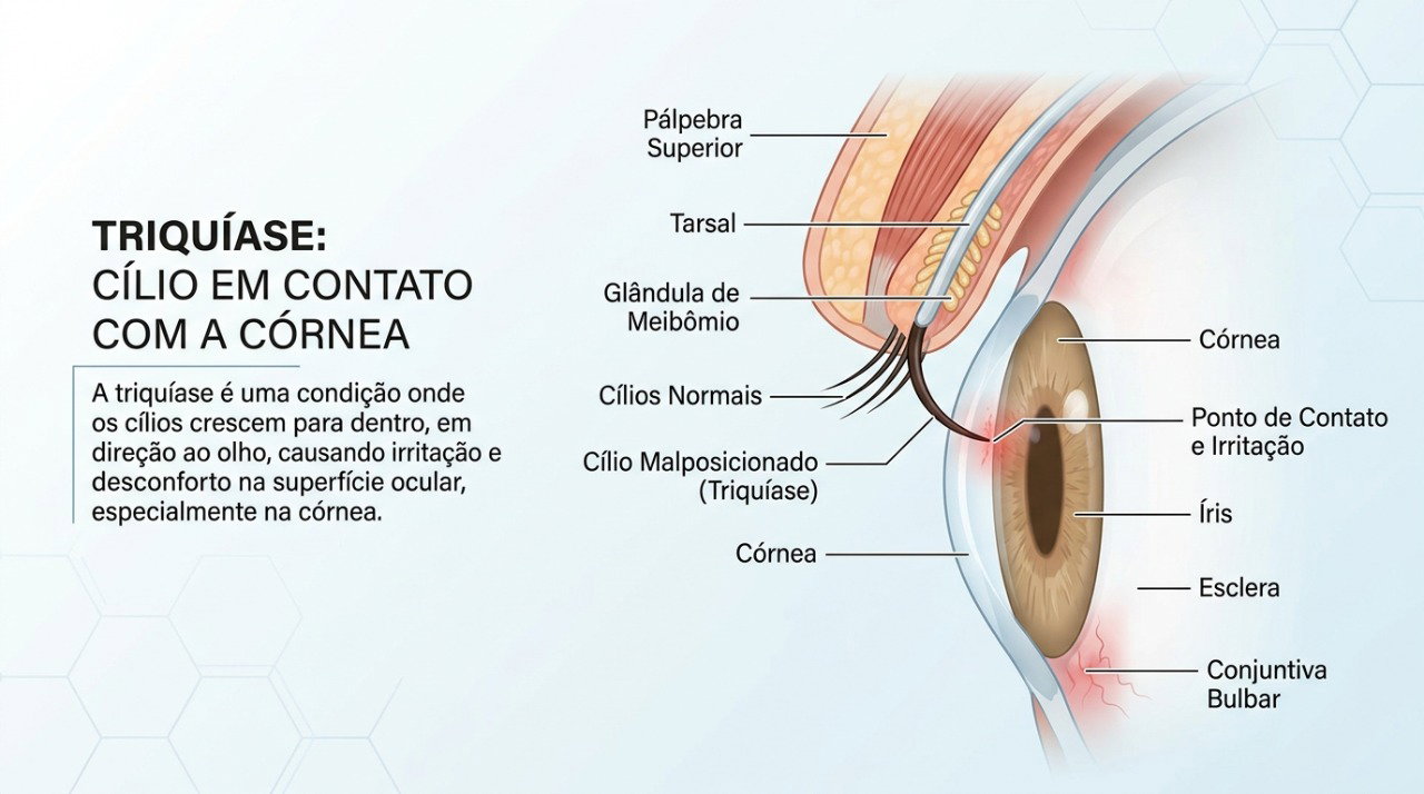 O contato repetido do cílio com a córnea pode provocar irritação e lesões na superfície ocular.
