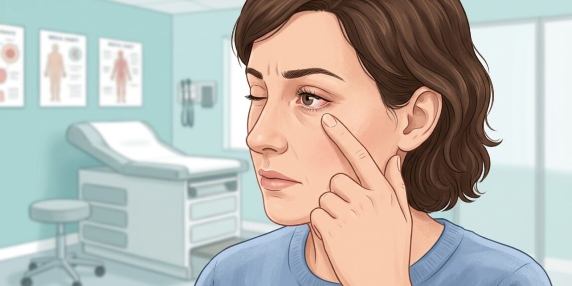 Na triquíase, cílios voltados para dentro podem irritar o olho e causar desconforto ao piscar.