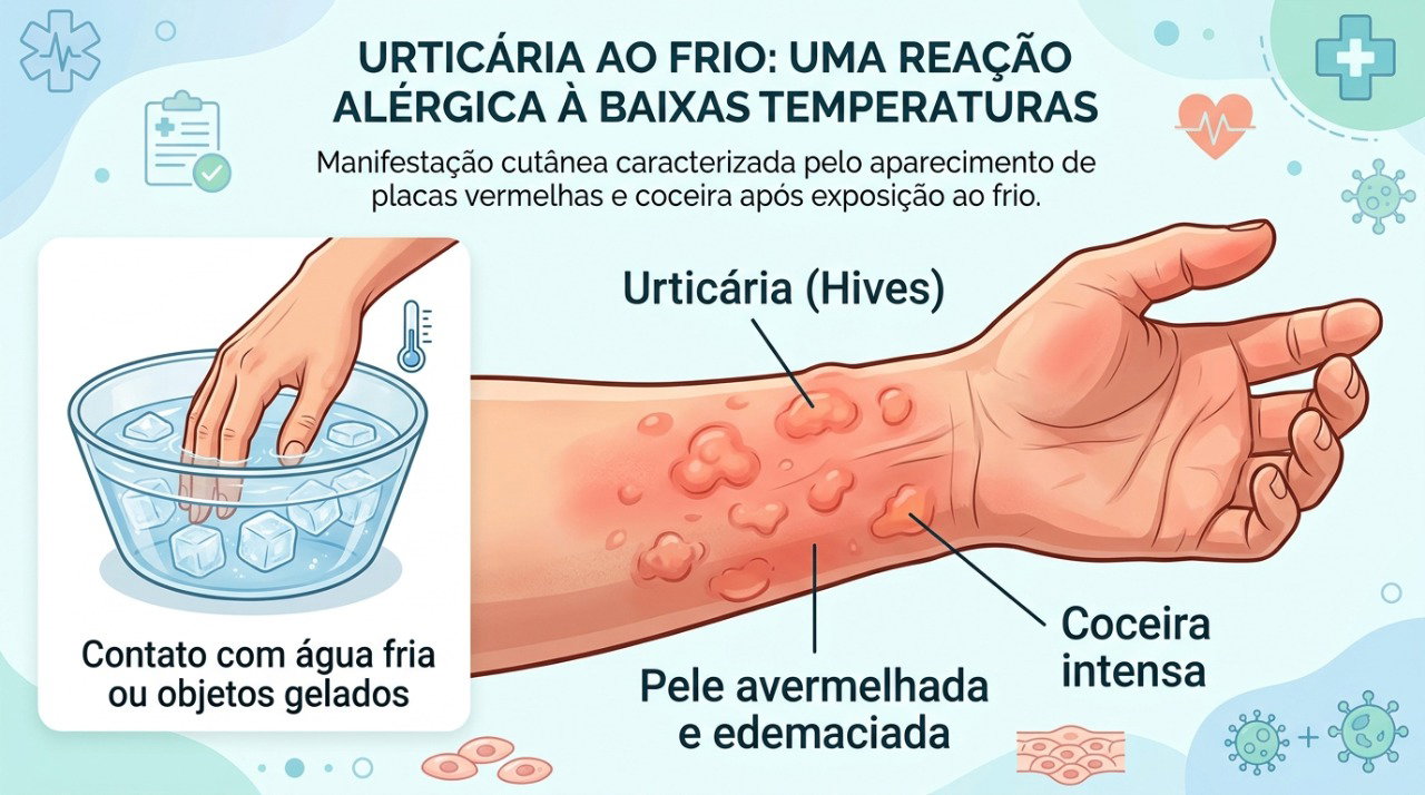 O contato com água gelada pode desencadear urticária e, em algumas pessoas, reações mais intensas.