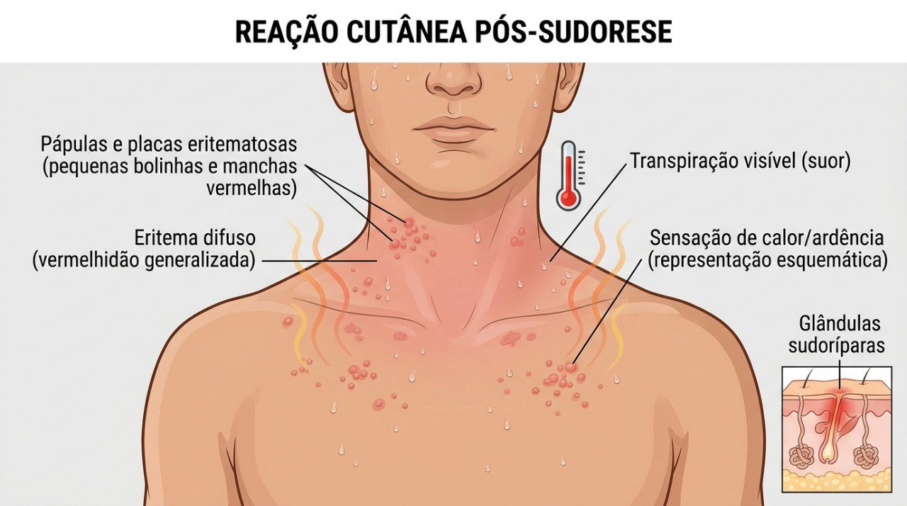 Exercício, calor e banho quente podem desencadear bolinhas e coceira em pessoas com urticária colinérgica.