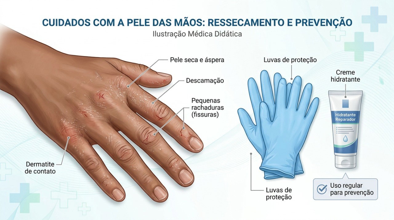 Hidratação frequente e proteção contra água e produtos de limpeza ajudam a recuperar a barreira da pele.