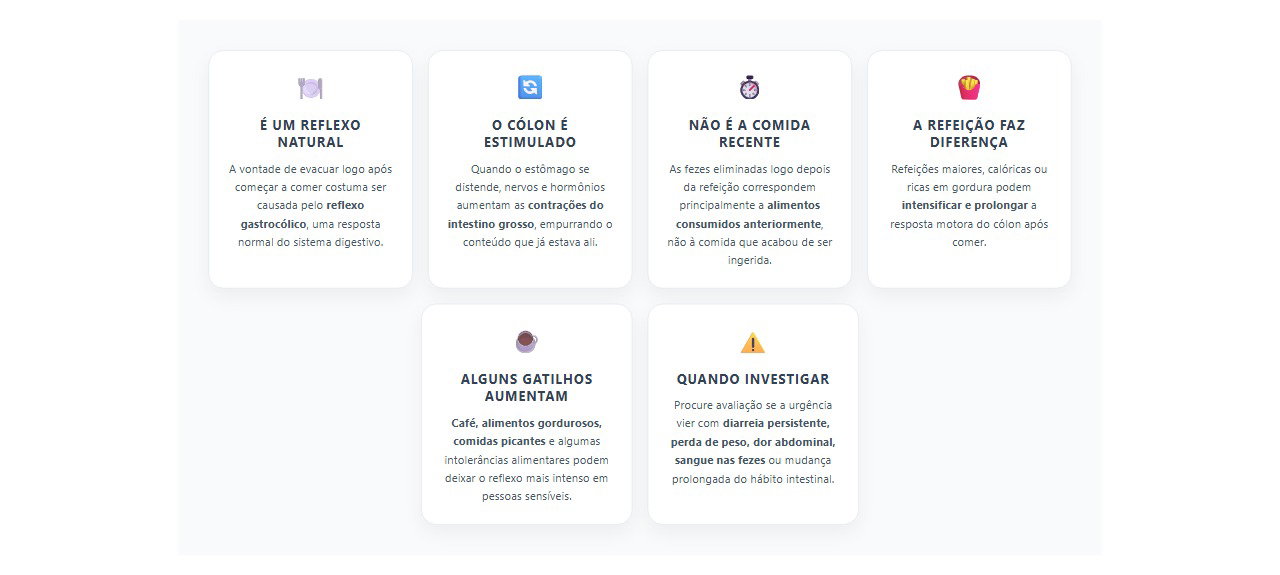 Vontade de evacuar após comer: 6 fatos sobre o reflexo gastrocólico
