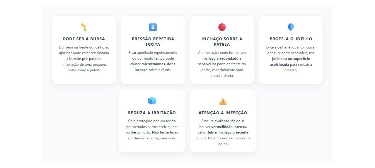 Dor na frente do joelho ao ajoelhar: 6 sinais de possível bursite pré-patelar