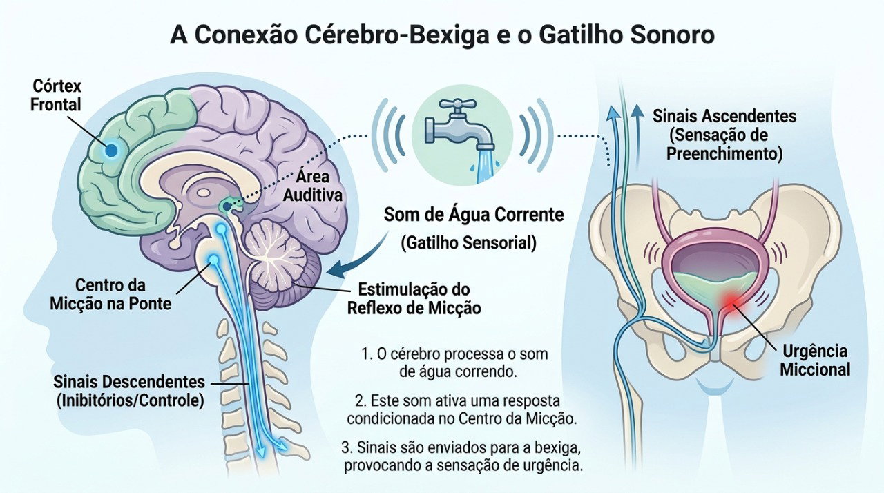 A bexiga pode associar certos estímulos, como água correndo, a uma vontade súbita de urinar.