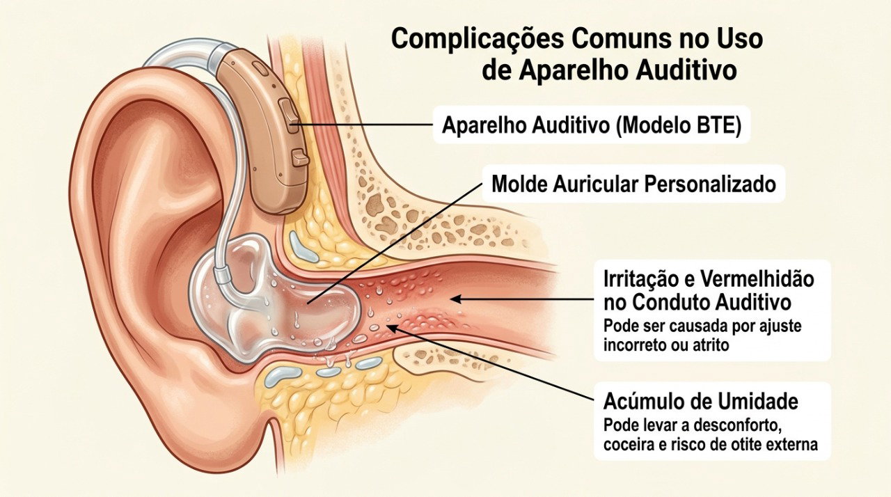 Umidade e pressão do molde podem favorecer irritação e coceira no ouvido.