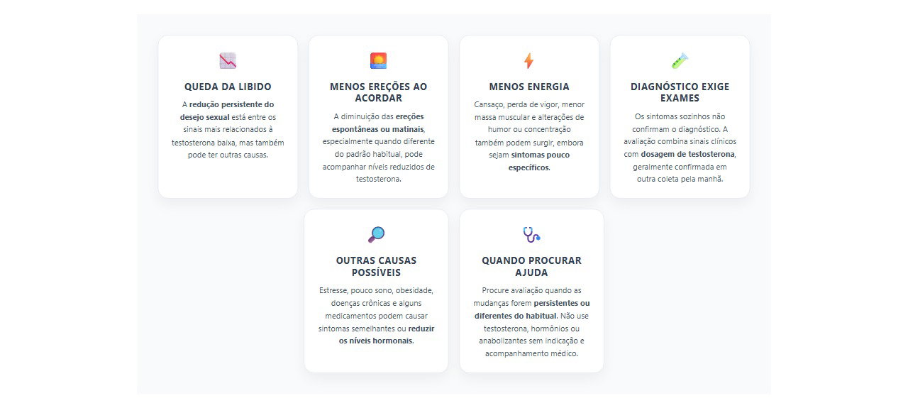 Testosterona baixa: sinais que podem aparecer na libido, ereção e energia