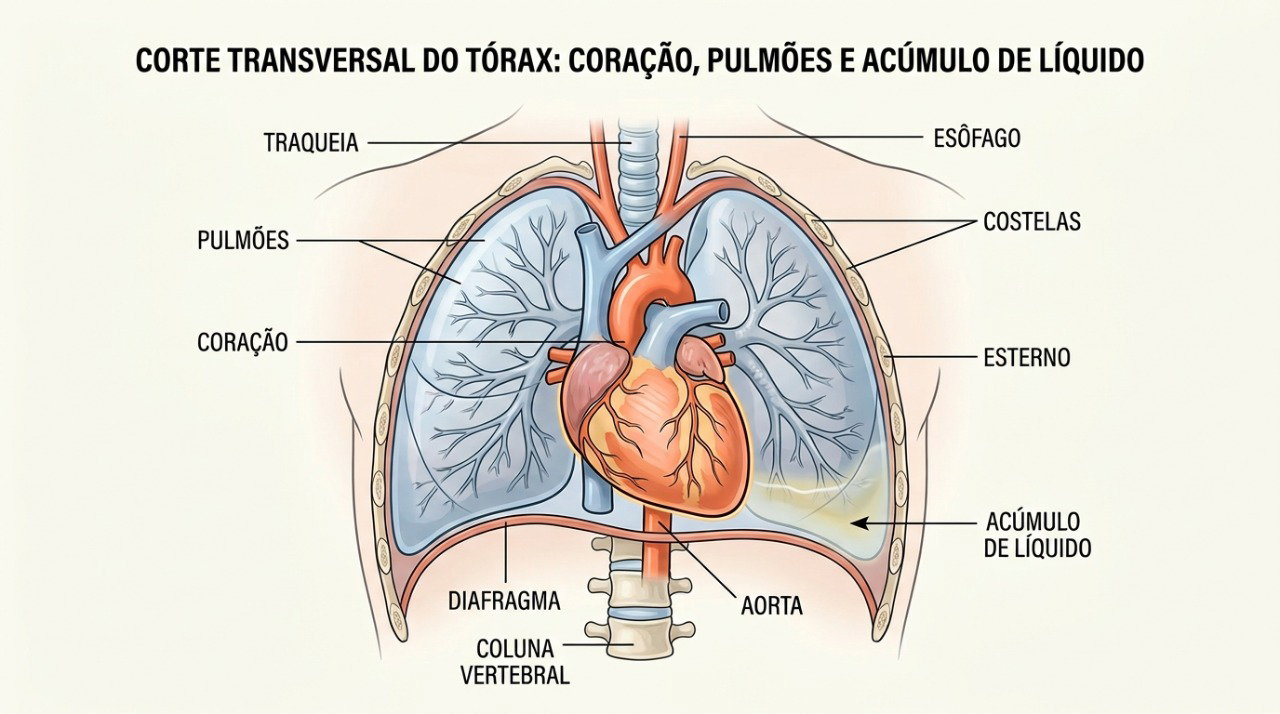 Na insuficiência cardíaca, o acúmulo de líquido nos pulmões pode piorar a respiração ao deitar.