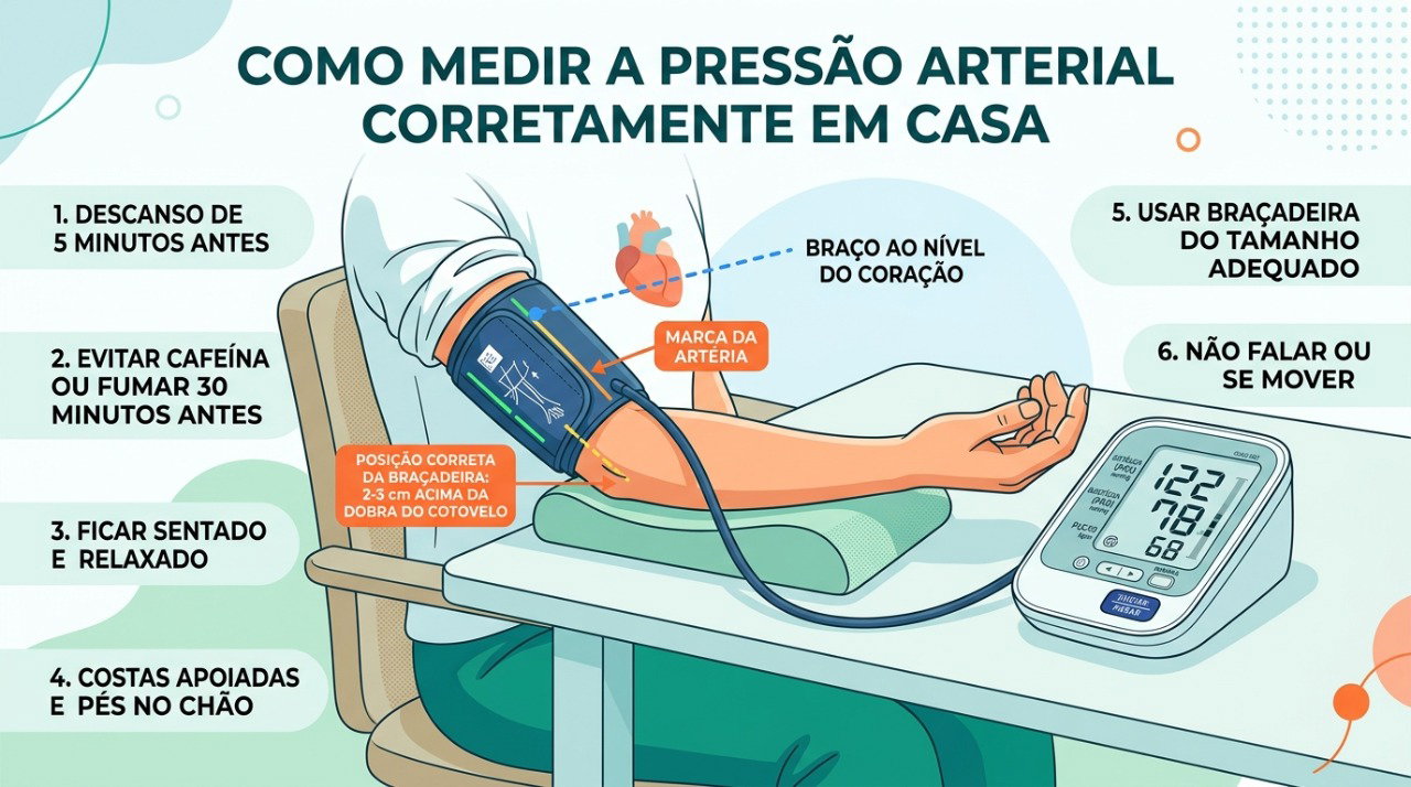 Apoiar o braço na altura do coração ajuda a tornar a medição da pressão mais confiável.