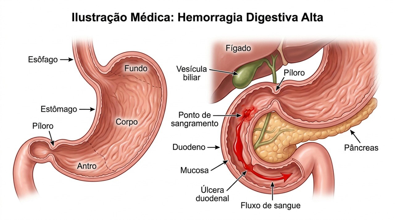 Sangramentos na parte alta do sistema digestivo podem causar fezes pretas conhecidas como melena.