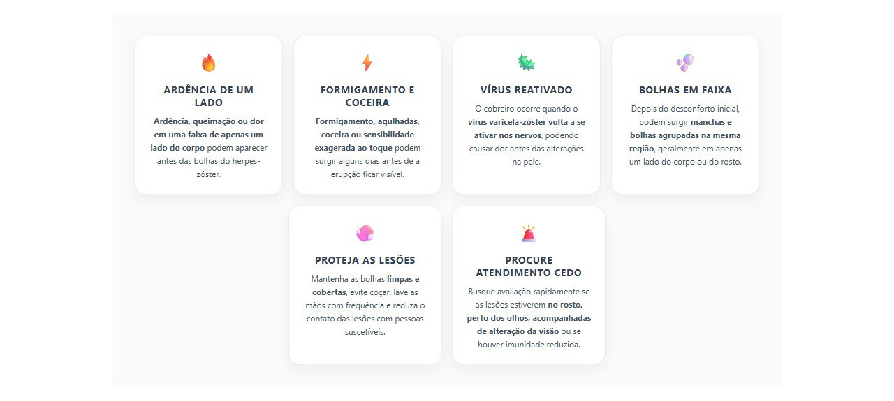 Ardência e formigamento antes das bolhas: sinais iniciais de cobreiro