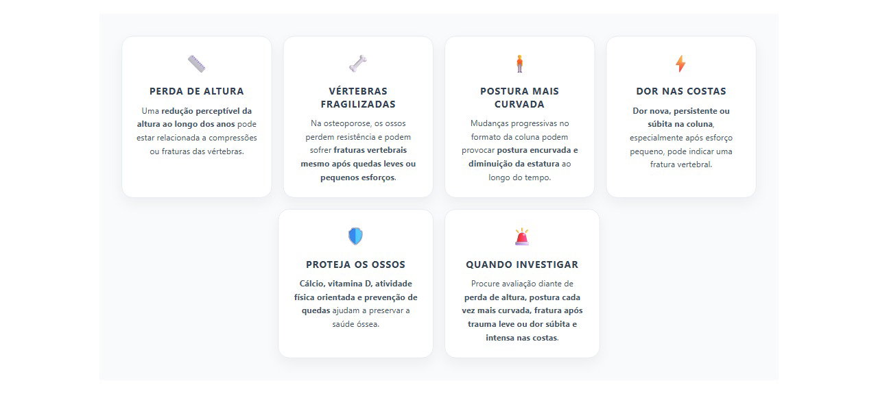 Perda de altura e postura curvada: sinais que podem indicar osteoporose na coluna