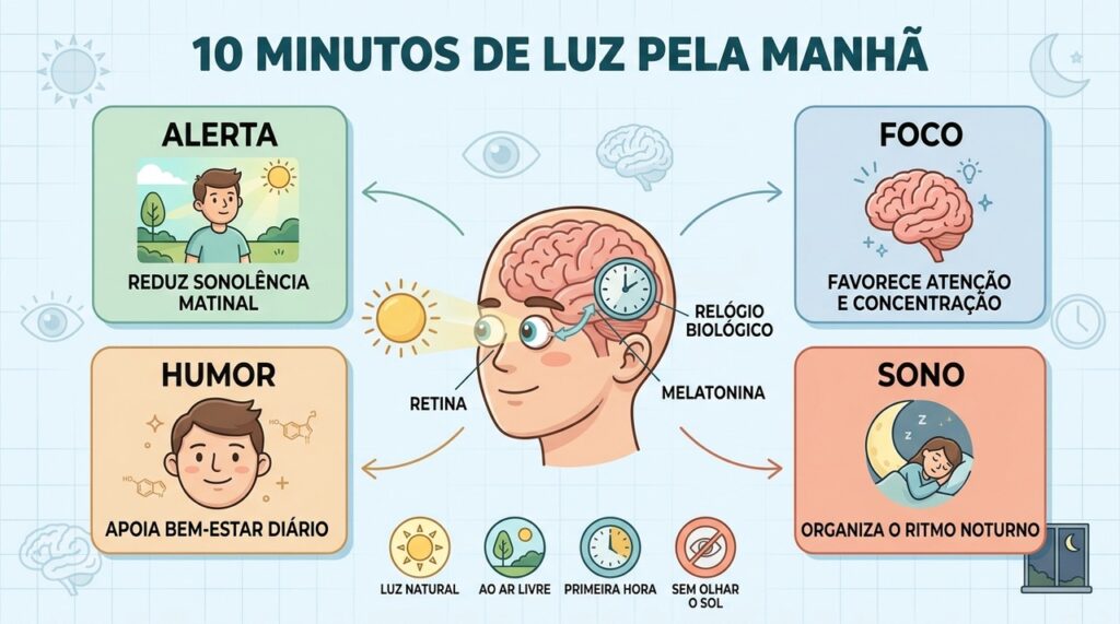 Luz matinal, alerta, concentração e sono se conectam pelo relógio biológico.