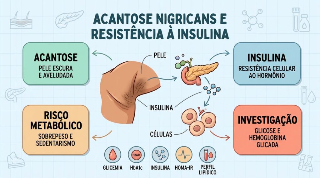 Acantose nigricans pode sinalizar alterações metabólicas que merecem investigação clínica e laboratorial.