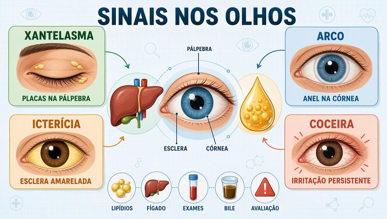 Quatro sinais oculares ajudam a identificar alterações metabólicas e hepatobiliares.