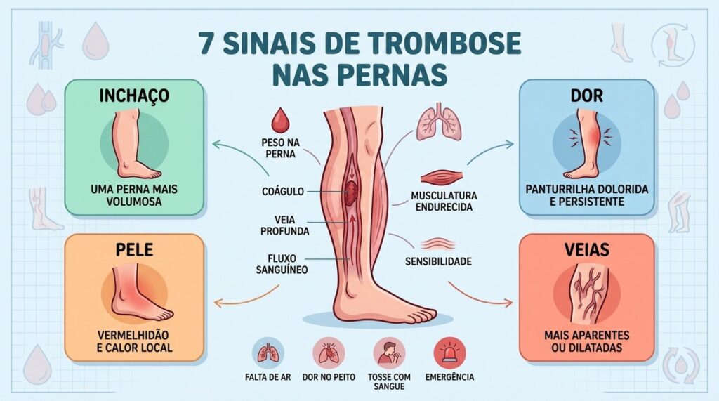 Sete sinais de trombose merecem atenção, especialmente quando aparecem em apenas uma perna.
