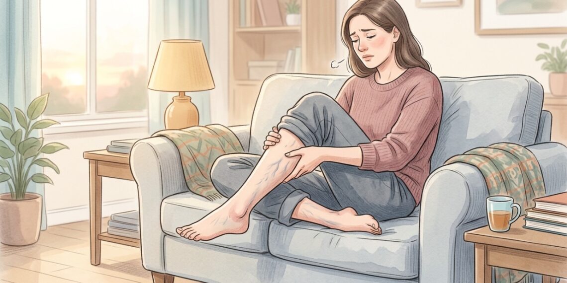 Pernas pesadas no fim do dia podem estar relacionadas à presença de varizes.