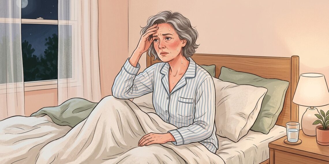 Suor noturno e ondas de calor podem ocorrer durante a transição para a menopausa. nhs.uk