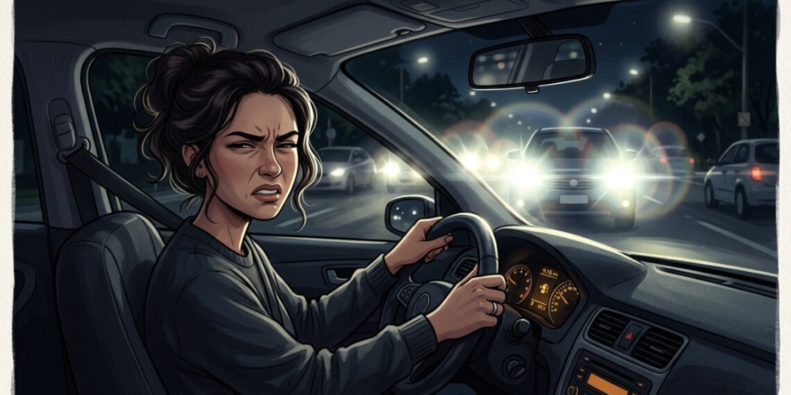 Halos e ofuscamento ao redor dos faróis podem dificultar a visão durante a noite.