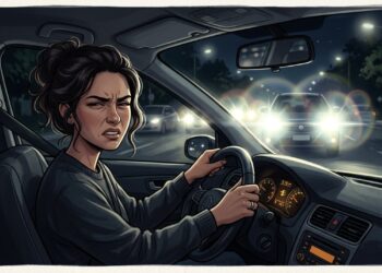 Halos e ofuscamento ao redor dos faróis podem dificultar a visão durante a noite.