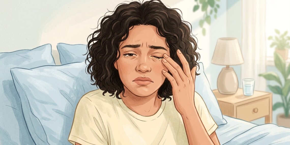 Cílios grudados e com casquinhas ao acordar podem acompanhar a inflamação das bordas das pálpebras.