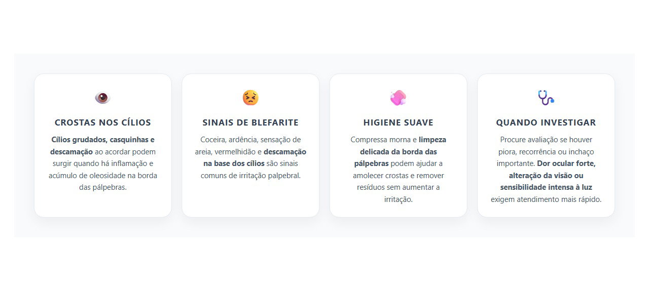 Cílios Grudados e com Casquinhas ao Acordar: Sinais de Blefarite e Como Cuidar