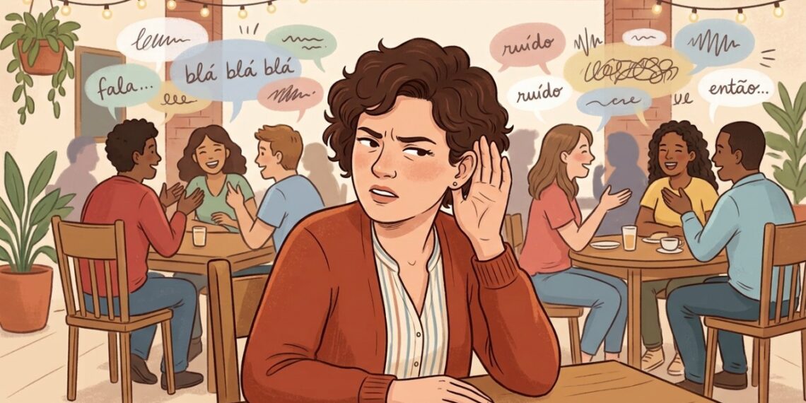 A dificuldade para entender conversas em ambientes barulhentos pode ser um sinal de perda auditiva.