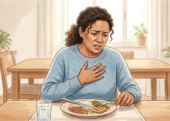 A sensação recorrente de comida presa no peito ao engolir pode ser um sinal de disfagia.