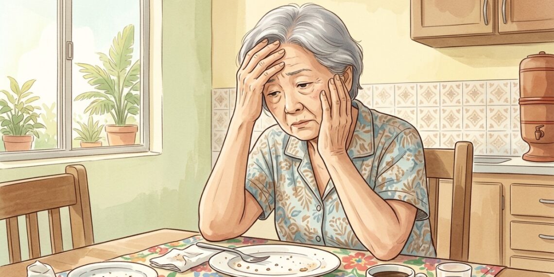 Tontura e fraqueza após comer podem acompanhar uma queda da pressão arterial.