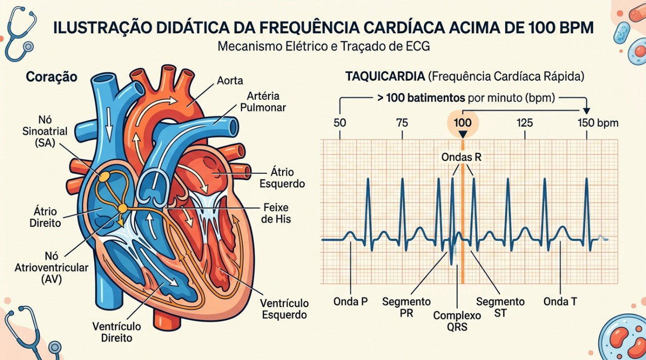A frequência cardíaca persistentemente elevada em repouso pode caracterizar taquicardia.