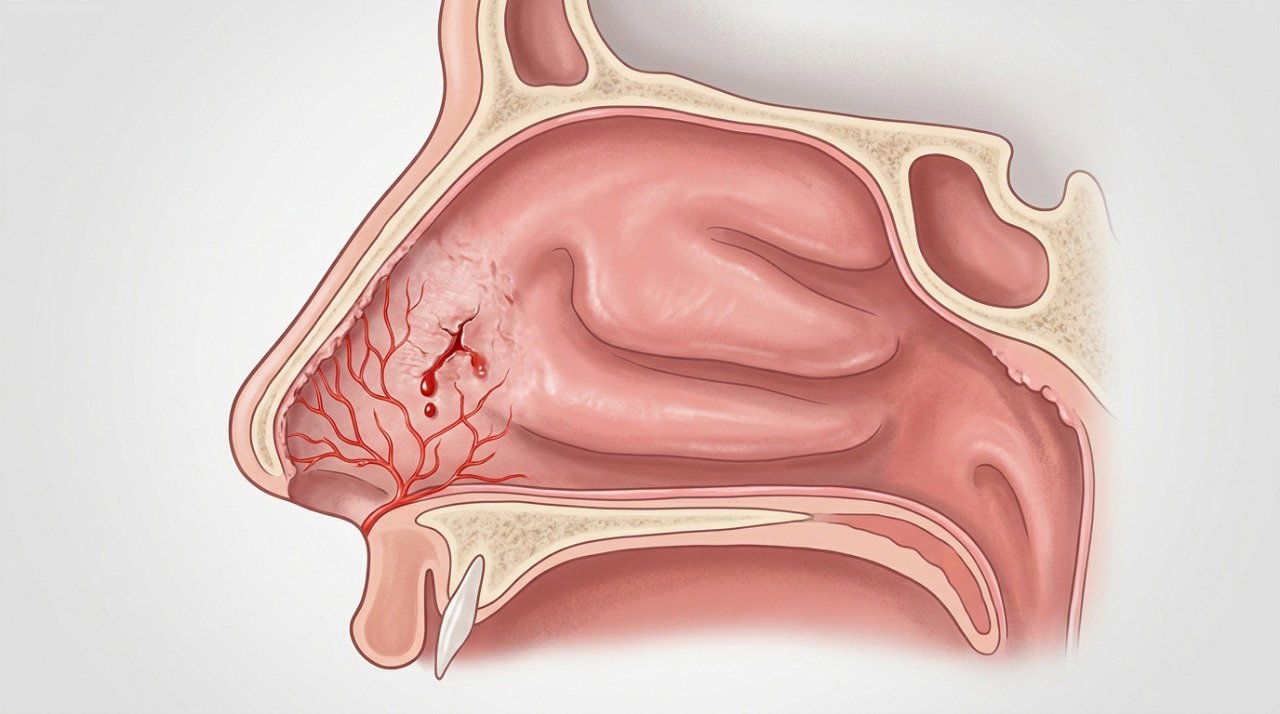 O ressecamento da mucosa pode romper pequenos vasos e provocar sangramento nasal.