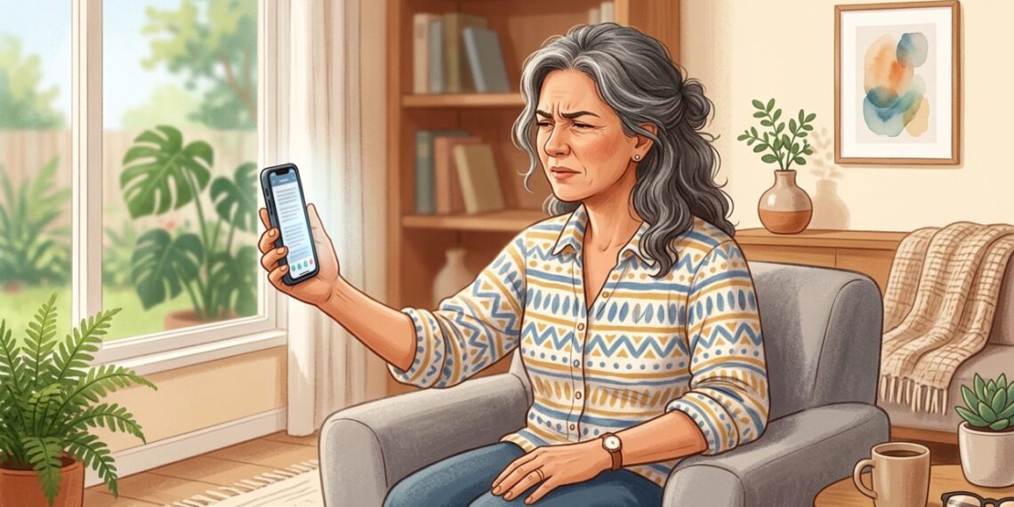 A necessidade de afastar o celular para ler pode ser um sinal de presbiopia.