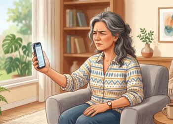 A necessidade de afastar o celular para ler pode ser um sinal de presbiopia.