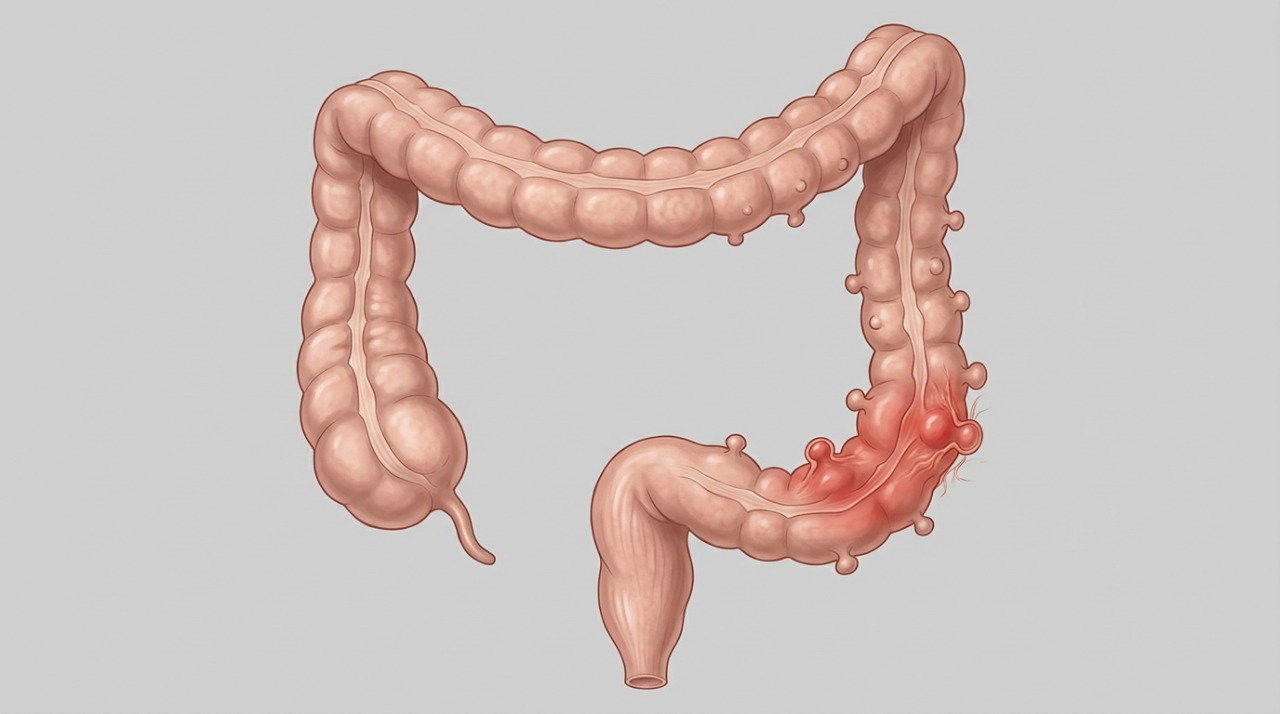 A diverticulite ocorre quando divertículos presentes na parede do cólon ficam inflamados.
