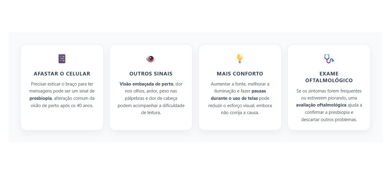 Presbiopia Depois dos 40: Sinais de que Sua Visão de Perto Está Mudando