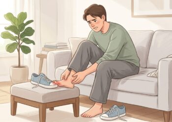 A unha encravada pode causar dor no dedão e piorar com a pressão de sapatos fechados.