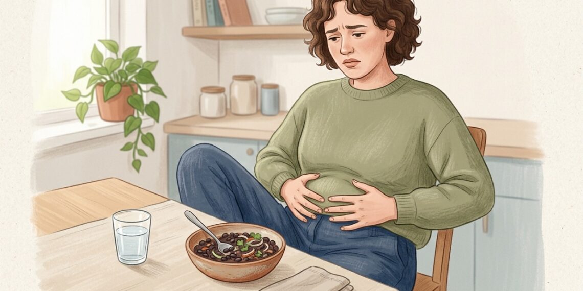O feijão pode causar gases quando parte de seus carboidratos é fermentada pelas bactérias intestinais.