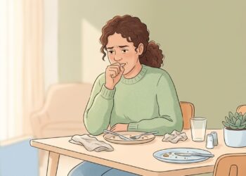 Comer rápido pode aumentar a quantidade de ar engolido e favorecer arrotos após a refeição.