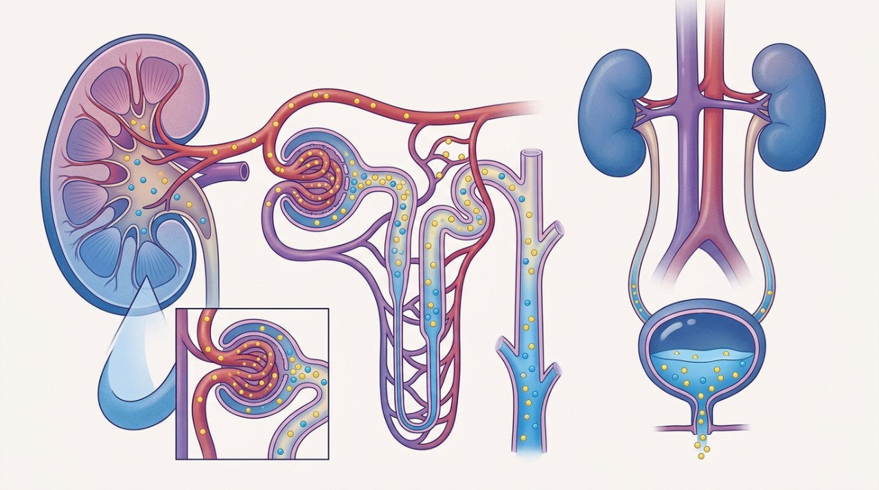Quando a glicose está alta, os rins podem eliminar mais glicose e água pela urina.