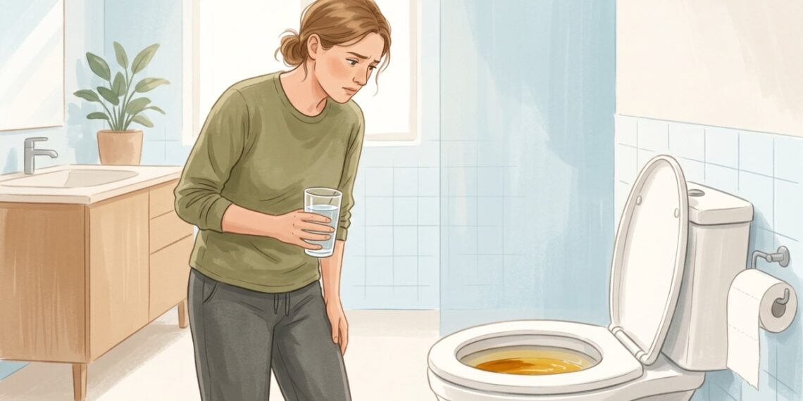 Urina mais escura após pouca ingestão de água pode ser um sinal de desidratação.