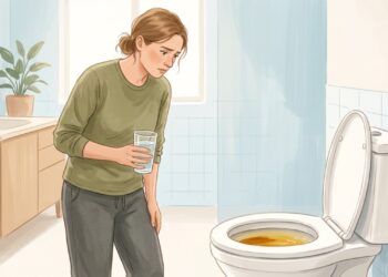 Urina mais escura após pouca ingestão de água pode ser um sinal de desidratação.