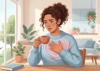 A cafeína pode deixar os batimentos mais perceptíveis em pessoas sensíveis.