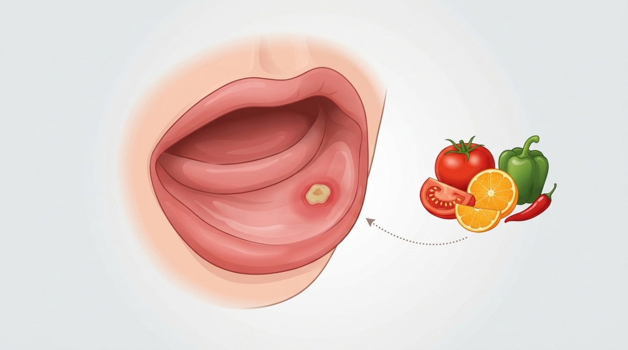 Tomate, frutas cítricas e alimentos apimentados podem irritar a afta e aumentar o desconforto.